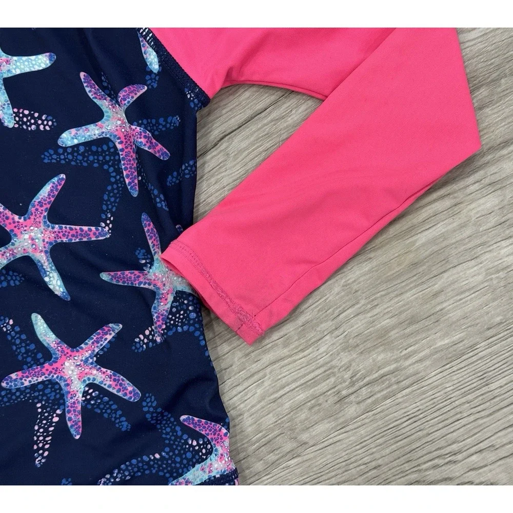Lands End Girls 3T Starfish Swimsuit W/ Sun Shirt NWOT Pink Blue READ